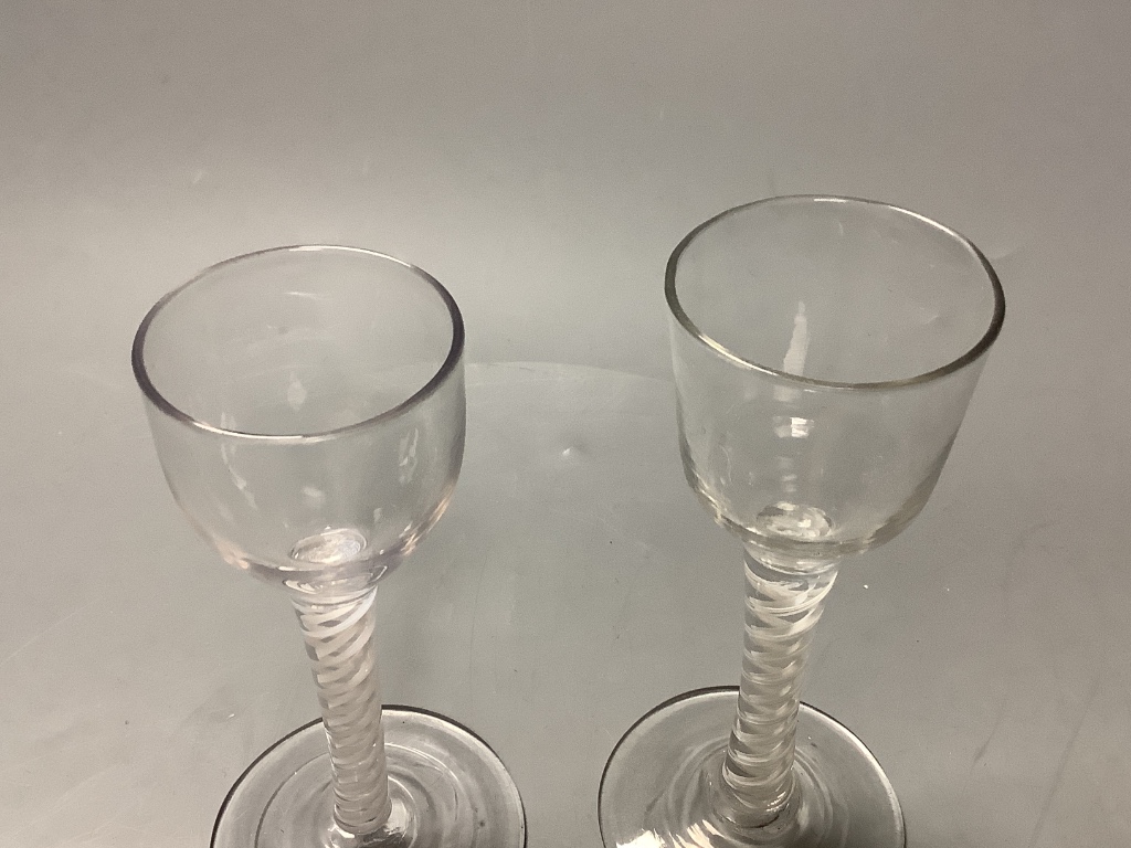 Two 18th century cotton twist cordial glasses, height 14.5cm